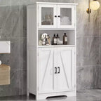 Mobile contenitore da 137 cm in stile rustico con ante in vetro, ripiani regolabili, dispensa a colonna autoportante per cucina, bagno, soggiorno