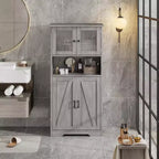 Mobile contenitore da 137 cm in stile rustico con ante in vetro, ripiani regolabili, dispensa a colonna autoportante per cucina, bagno, soggiorno