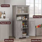 Mobile contenitore da 137 cm in stile rustico con ante in vetro, ripiani regolabili, dispensa a colonna autoportante per cucina, bagno, soggiorno