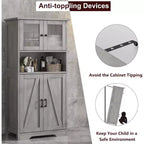 Mobile contenitore da 137 cm in stile rustico con ante in vetro, ripiani regolabili, dispensa a colonna autoportante per cucina, bagno, soggiorno
