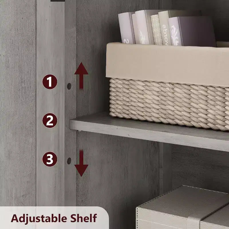 Mobile contenitore da 137 cm in stile rustico con ante in vetro, ripiani regolabili, dispensa a colonna autoportante per cucina, bagno, soggiorno