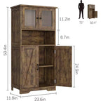 Mobile contenitore da 137 cm in stile rustico con ante in vetro, ripiani regolabili, dispensa a colonna autoportante per cucina, bagno, soggiorno