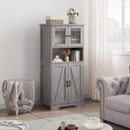 COZONY 54 Farmhouse Storage Cabinet with Glass Doors, Adjustable Shelves, Freestanding Pantry Cupboard for Kitchen, Bathroom, Living Room