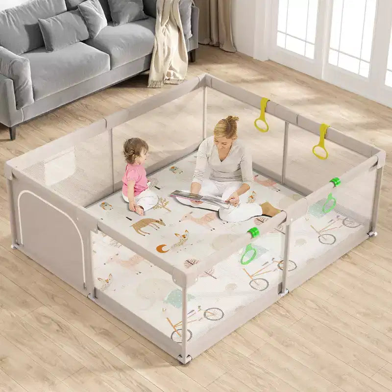Fodoss Baby Playpen with Mat 59 x71 In Playpen for Babies and Toddlers, Indoor & Outdoor Activity Center, Safety Baby Fence