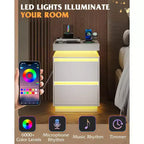 Comodino LED DEXYLLO con stazione di ricarica - 2 cassetti in legno e piano scorrevole, tavolino moderno per camera da letto, soggiorno