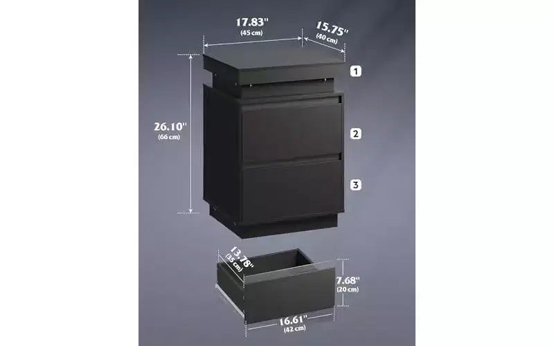 Comodino LED DEXYLLO con stazione di ricarica - 2 cassetti in legno e piano scorrevole, tavolino moderno per camera da letto, soggiorno