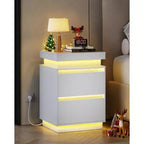 Comodino LED DEXYLLO con stazione di ricarica - 2 cassetti in legno e piano scorrevole, tavolino moderno per camera da letto, soggiorno