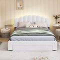 Letto imbottito con piattaforma, Struttura in legno in pile Teddy con cassetto e porte USB, per camera da letto, Facile da montare, Bianco