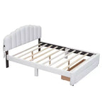 Letto imbottito con piattaforma, Struttura in legno in pile Teddy con cassetto e porte USB, per camera da letto, Facile da montare, Bianco