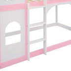 Letto a Castello a Torretta Gemello su Gemello con Scala, Letto a Castello da Casa in Legno Massello di Pino Principessa, Rosa