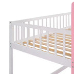 Letto a Castello a Torretta Gemello su Gemello con Scala, Letto a Castello da Casa in Legno Massello di Pino Principessa, Rosa