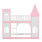 Letto a Castello a Torretta Gemello su Gemello con Scala, Letto a Castello da Casa in Legno Massello di Pino Principessa, Rosa