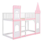 Letto a Castello a Torretta Gemello su Gemello con Scala, Letto a Castello da Casa in Legno Massello di Pino Principessa, Rosa