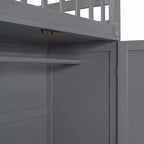 Letto a castello a L con due letti singoli sopra un letto matrimoniale, con armadio e scala in legno massello, con scrivania portatile