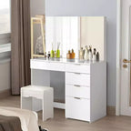 Scrivania da trucco bianca con specchio illuminato e 5 cassetti portaoggetti