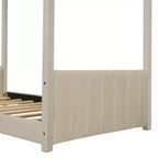 Letto a casetta in velluto con struttura a piattaforma, una piazza e mezza/matrimoniale, colore beige - ModernLuxe