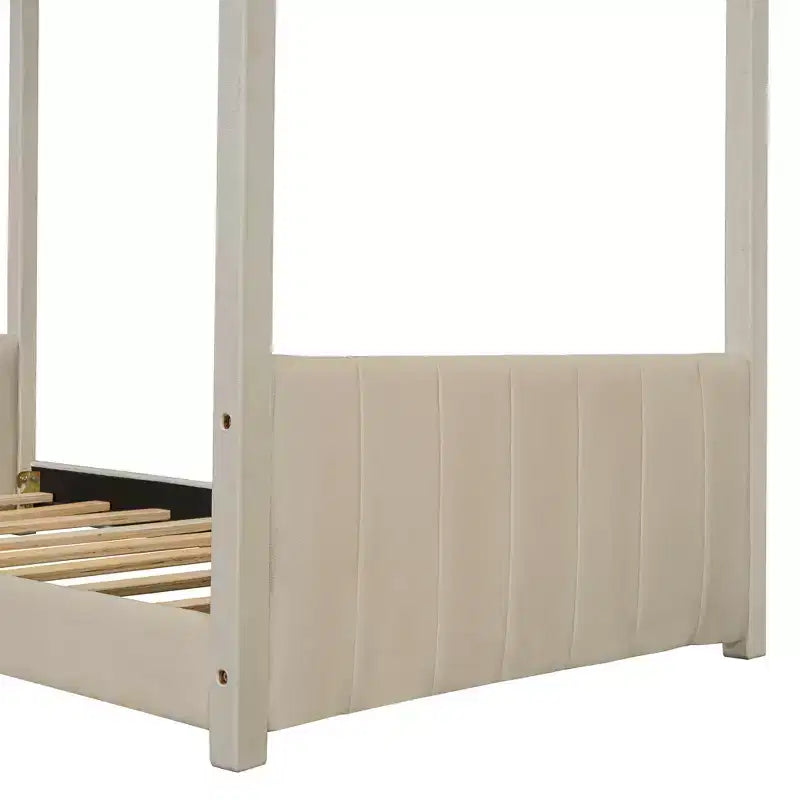 Letto a casetta in velluto con struttura a piattaforma, una piazza e mezza/matrimoniale, colore beige - ModernLuxe