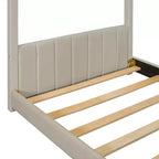 Letto a casetta in velluto con struttura a piattaforma, una piazza e mezza/matrimoniale, colore beige - ModernLuxe