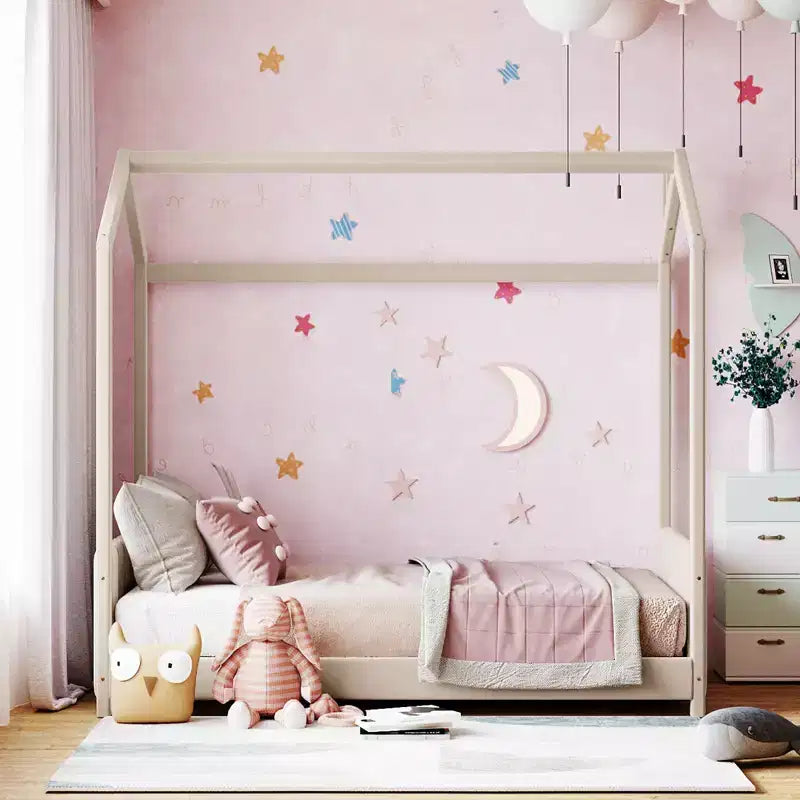 Letto a casetta in velluto con struttura a piattaforma, una piazza e mezza/matrimoniale, colore beige - ModernLuxe