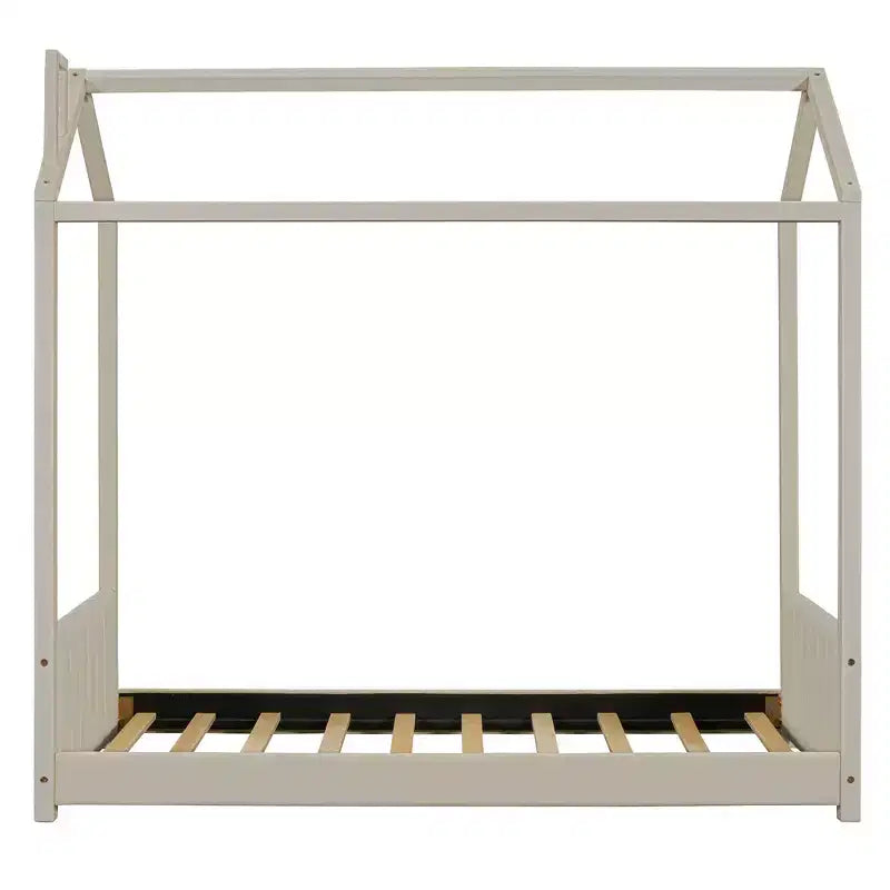 Letto a casetta in velluto con struttura a piattaforma, una piazza e mezza/matrimoniale, colore beige - ModernLuxe