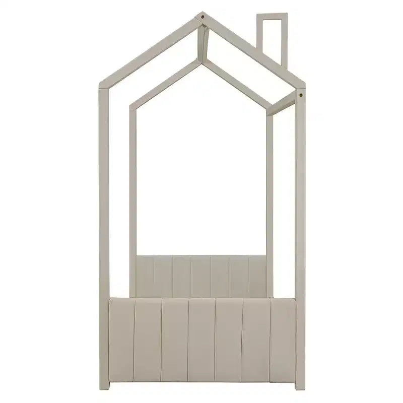 Letto a casetta in velluto con struttura a piattaforma, una piazza e mezza/matrimoniale, colore beige - ModernLuxe