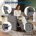 Poltrona Reclinabile Elettrica, Divano Singolo Ergonomico in Lino con Sedile Imbottito e 2 Tasche Laterali, Reclinabile Elettrico Regolabile per Soggiorno, Camera da Letto