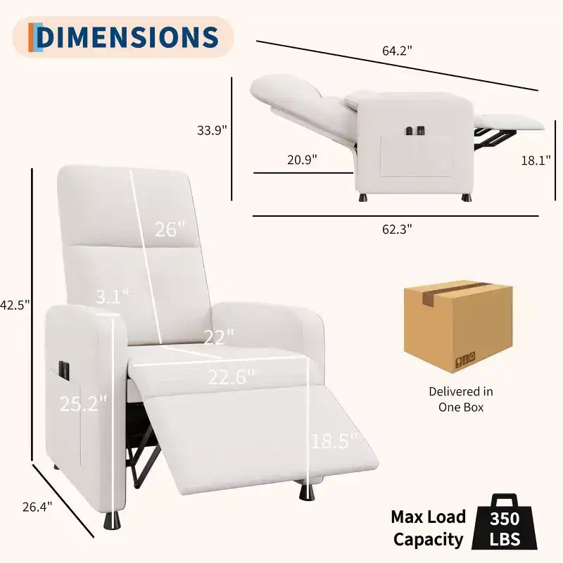 Poltrona Reclinabile Elettrica, Divano Singolo Ergonomico in Lino con Sedile Imbottito e 2 Tasche Laterali, Reclinabile Elettrico Regolabile per Soggiorno, Camera da Letto