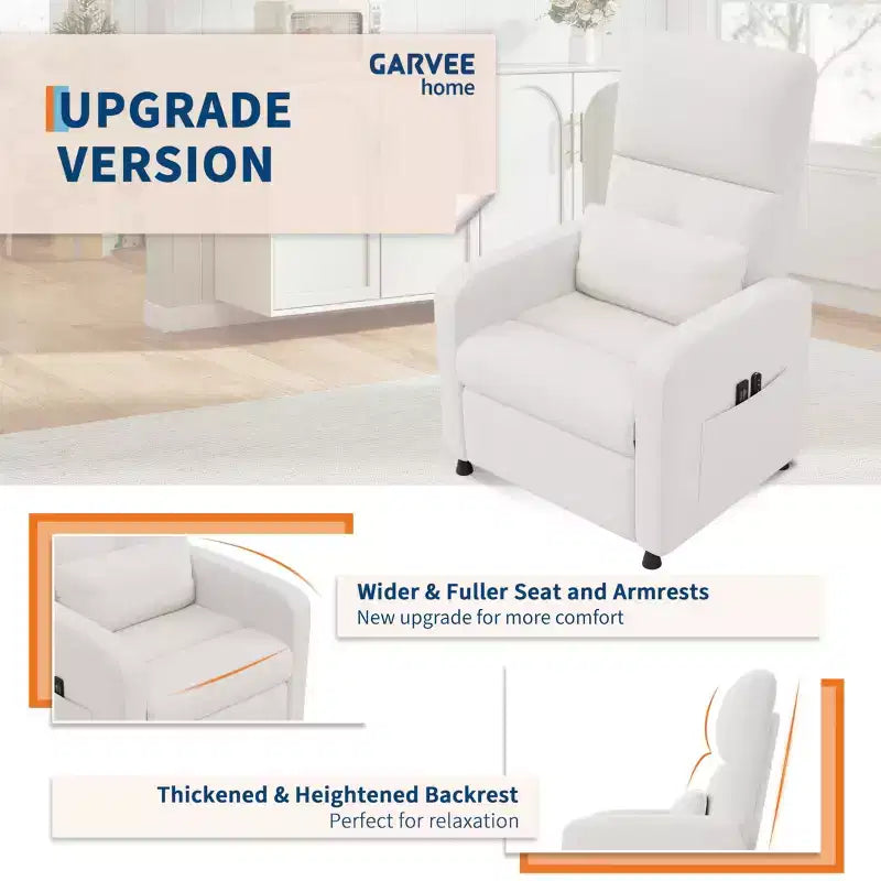 Poltrona Reclinabile Elettrica, Divano Singolo Ergonomico in Lino con Sedile Imbottito e 2 Tasche Laterali, Reclinabile Elettrico Regolabile per Soggiorno, Camera da Letto