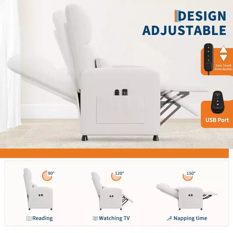 Poltrona Reclinabile Elettrica, Divano Singolo Ergonomico in Lino con Sedile Imbottito e 2 Tasche Laterali, Reclinabile Elettrico Regolabile per Soggiorno, Camera da Letto