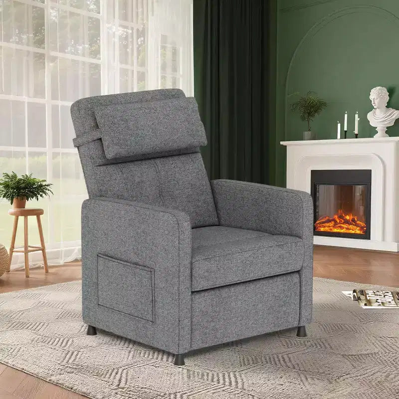 Poltrona Reclinabile Elettrica, Divano Singolo Ergonomico in Lino con Sedile Imbottito e 2 Tasche Laterali, Reclinabile Elettrico Regolabile per Soggiorno, Camera da Letto