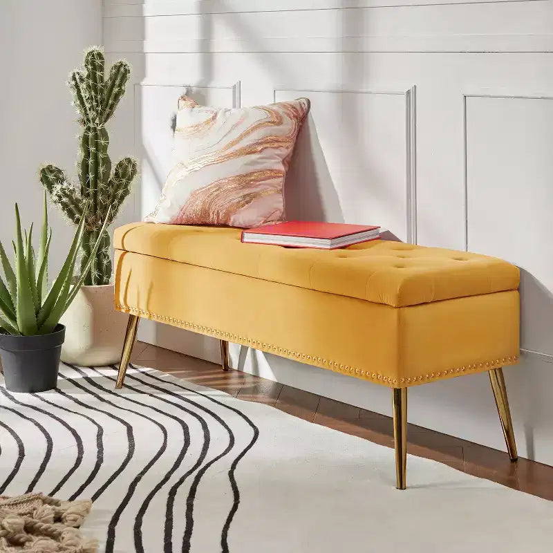 Hippolytus Storage Bench with Nailhead Trim and Button-tufted for Bedroom| ART OF LIVING DESIGNS-BLACK