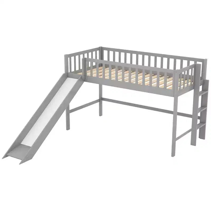 77,4IN Letto a soppalco per bambini singolo/matrimoniale con scivolo, letto singolo con ringhiera di sicurezza e scaletta, telai letto per cameretta bambini, sala giochi