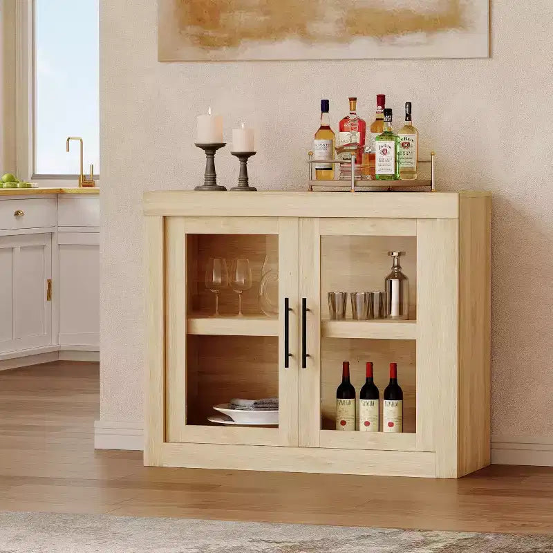 Credenza a Buffet 71 con 4 Ante, Armadietto Accentato Moderno di Metà Secolo con Contenitore per Soggiorno e Cucina, Naturale