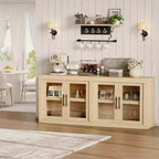 Credenza a Buffet 71 con 4 Ante, Armadietto Accentato Moderno di Metà Secolo con Contenitore per Soggiorno e Cucina, Naturale