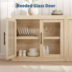 Credenza a Buffet 71 con 4 Ante, Armadietto Accentato Moderno di Metà Secolo con Contenitore per Soggiorno e Cucina, Naturale