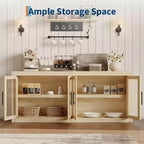 Credenza a Buffet 71 con 4 Ante, Armadietto Accentato Moderno di Metà Secolo con Contenitore per Soggiorno e Cucina, Naturale