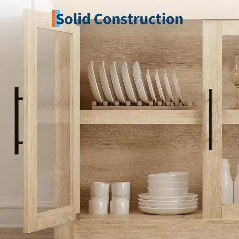 Credenza a Buffet 71 con 4 Ante, Armadietto Accentato Moderno di Metà Secolo con Contenitore per Soggiorno e Cucina, Naturale