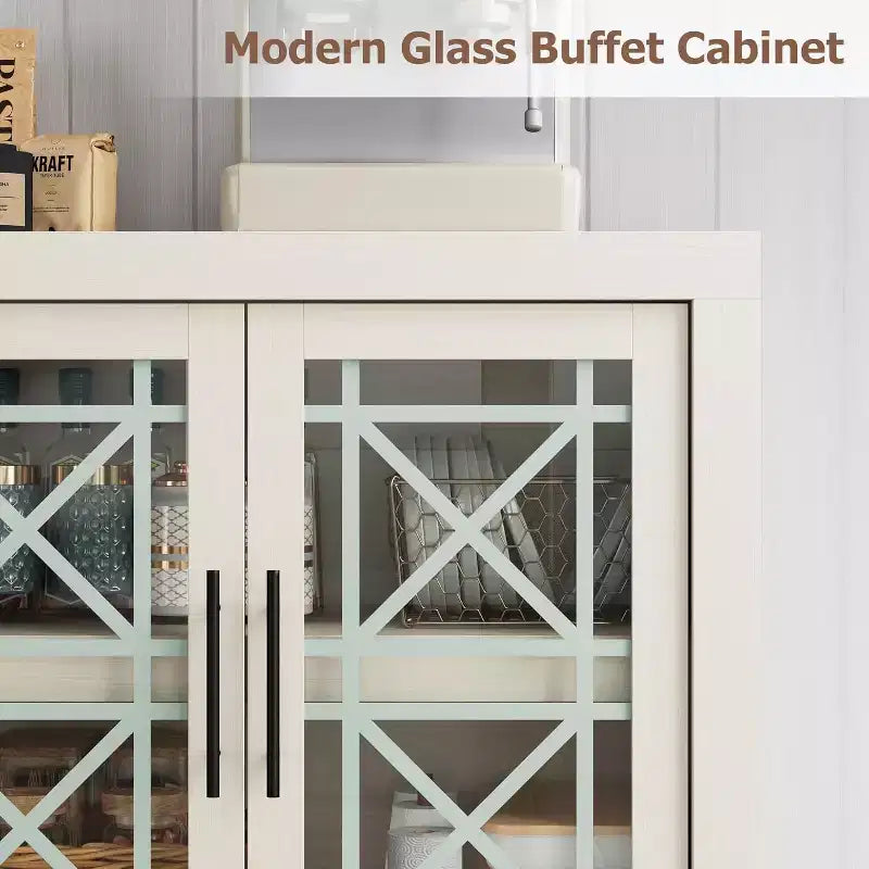 Credenza a Buffet 71 con 4 Ante, Armadietto Accentato Moderno di Metà Secolo con Contenitore per Soggiorno e Cucina, Naturale