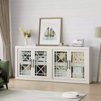 Credenza a Buffet 71 con 4 Ante, Armadietto Accentato Moderno di Metà Secolo con Contenitore per Soggiorno e Cucina, Naturale