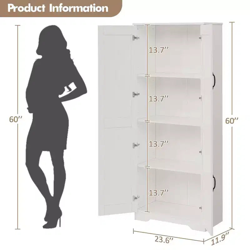 Mobiletto Dispensa da Cucina, Armadio Dispensa Bianco Indipendente, Armadio a 60 Ante, Mobiletto Alto per Bagno