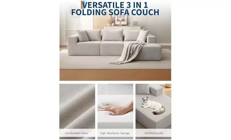 Divano componibile modulare con chaise longue da 108 pollici | Divano a L compresso e morbido per soggiorno | Design con divano letto, beige