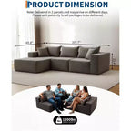 Divano componibile modulare con chaise longue da 108 pollici | Divano a L compresso e morbido per soggiorno | Design con divano letto, beige