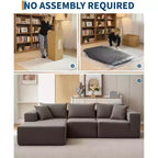 Divano componibile modulare con chaise longue da 108 pollici | Divano a L compresso e morbido per soggiorno | Design con divano letto, beige