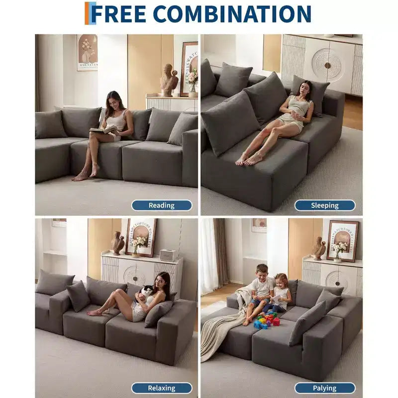 Divano componibile modulare con chaise longue da 108 pollici | Divano a L compresso e morbido per soggiorno | Design con divano letto, beige
