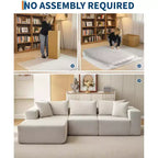 Divano componibile modulare con chaise longue da 108 pollici | Divano a L compresso e morbido per soggiorno | Design con divano letto, beige