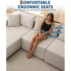 Divano componibile modulare con chaise longue da 108 pollici | Divano a L compresso e morbido per soggiorno | Design con divano letto, beige