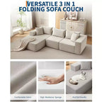Divano componibile modulare con chaise longue da 108 pollici | Divano a L compresso e morbido per soggiorno | Design con divano letto, beige