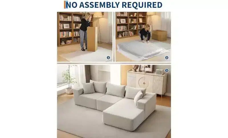 Divano componibile modulare con chaise longue da 108 pollici | Divano a L compresso e morbido per soggiorno | Design con divano letto, beige