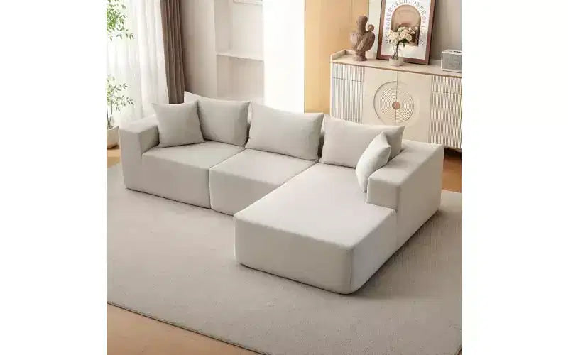 Divano componibile modulare con chaise longue da 108 pollici | Divano a L compresso e morbido per soggiorno | Design con divano letto, beige