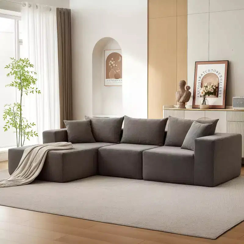 Divano componibile modulare con chaise longue da 108 pollici | Divano a L compresso e morbido per soggiorno | Design con divano letto, beige